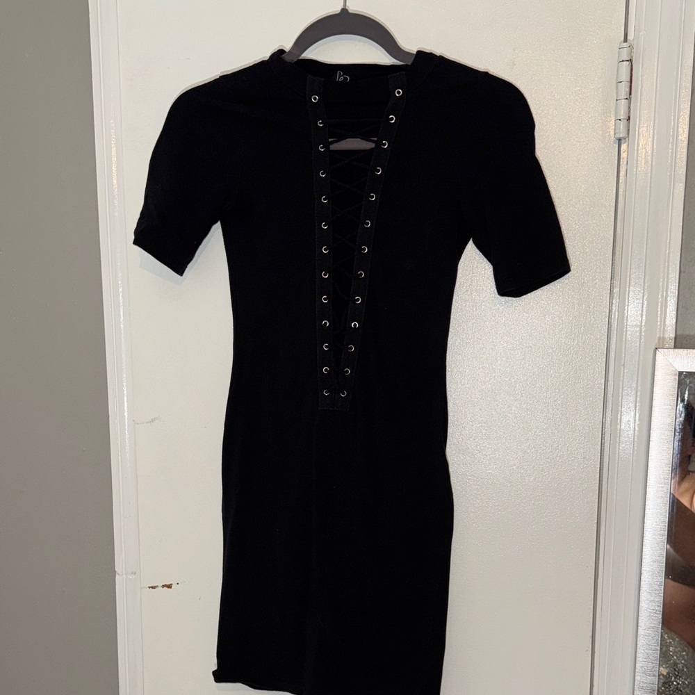 Windsor Black Grommet Lace-Up Mini Dress
